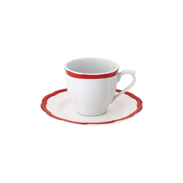 Кофейная пара с цветным кантом (красный) H 5 Ø 6.3 см - H 1.9 Ø 11.9 см Bitossi Petalo PET00051 Bordo rosso